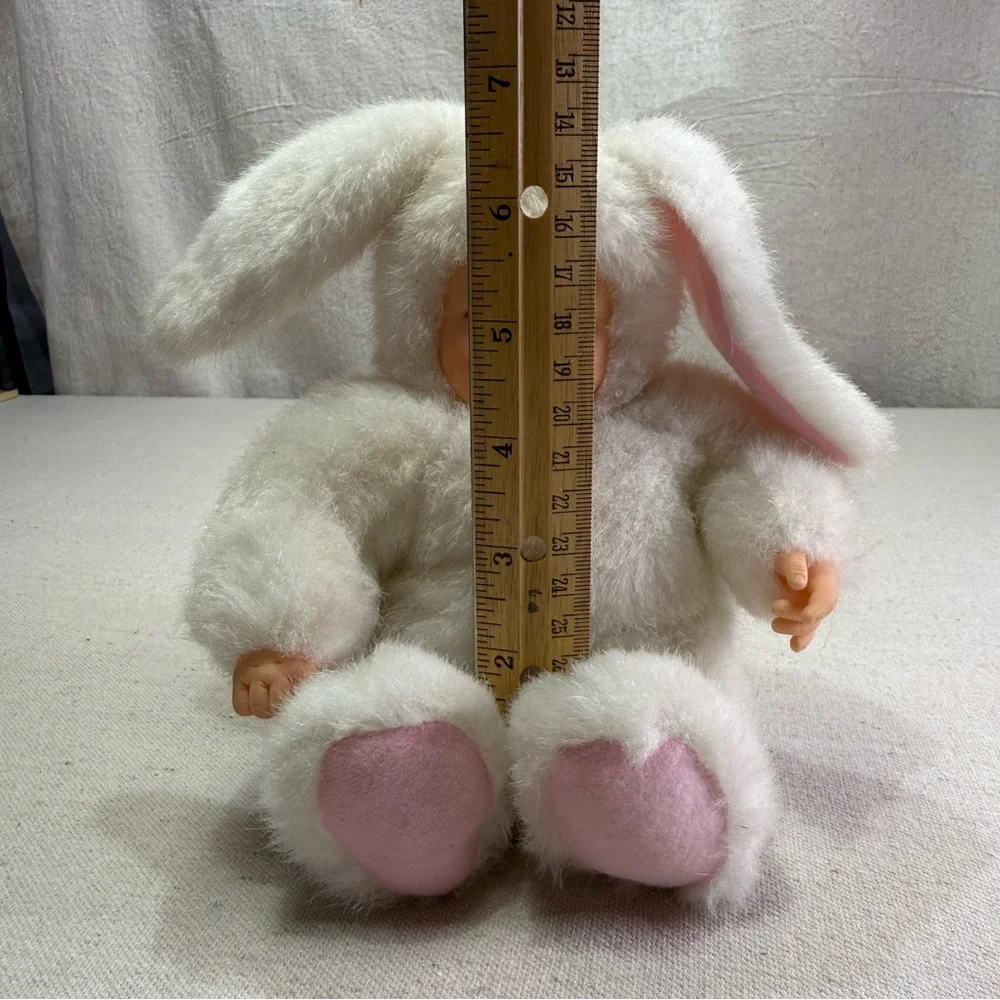 Vintage Anne Geddes Baby Bunnies White Bunny Plush Beanie Soft Toy Doll 1997